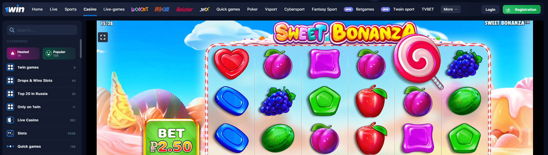 Permainan online Sweet Bonanza di 1win